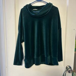Cable & Gauge Deep Green Velvet Cowl Neck Sweater